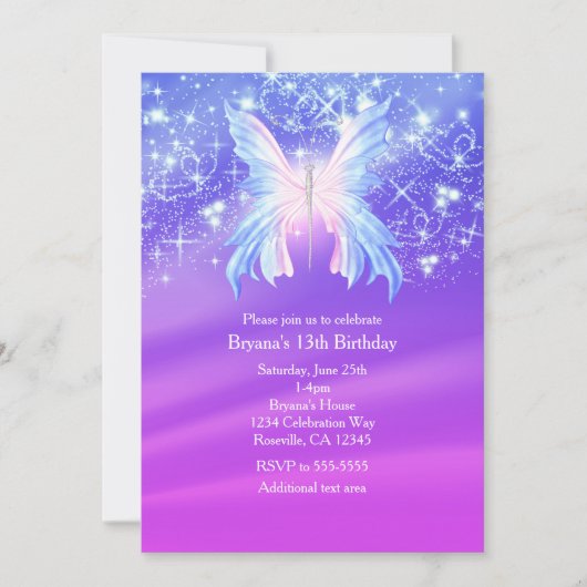 Invitation Imaginaire Butterfly Pink & Purple Sparkle Party (Devant)