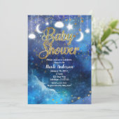 Invitation Imaginaire céleste Gold Stars & Baby shower lumine (Debout devant)