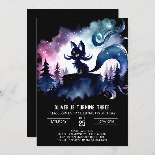 Invitation Imaginaire Cute Chat Anniversaire (Devant / Derrière)