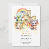 Invitation Imaginaire Cute Dragon Castle Rainbow Anniversaire (Devant)