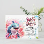 Invitation Imaginaire dauphin Baby shower de fille rose (Debout devant)