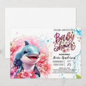 Invitation Imaginaire dauphin Baby shower de fille rose (Devant / Derrière)