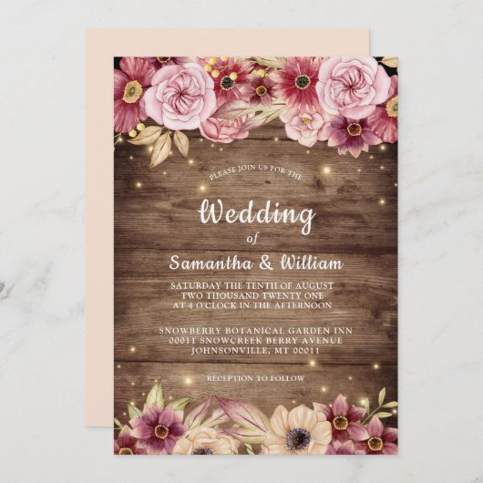 Invitation Imaginaire de chute rustique aquarelle Mariage flo (Devant / Derrière)