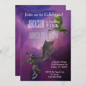 Invitation Imaginaire Dragon Magic Space Galaxy Fête d'annive (Devant / Derrière)