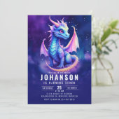 Invitation Imaginaire Dragon mignon bleu foncé fête d'anniver (Debout devant)