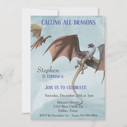 Invitation Imaginaire dragon Serpent fête d'anniversaire enfa (Devant)