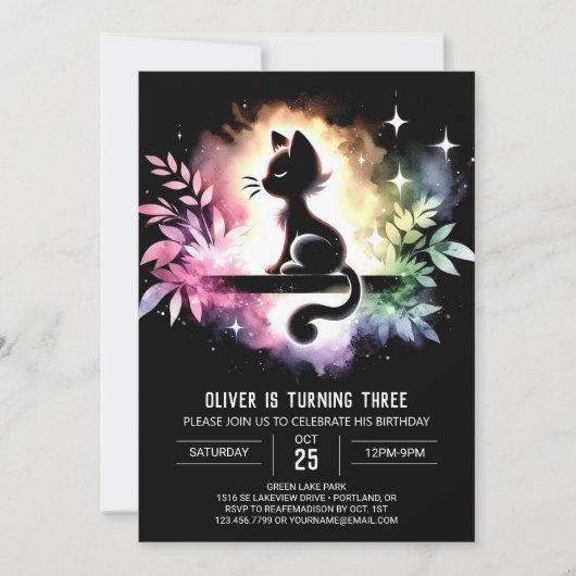 Invitation Imaginaire Enfants Chat Anniversaire (Devant)