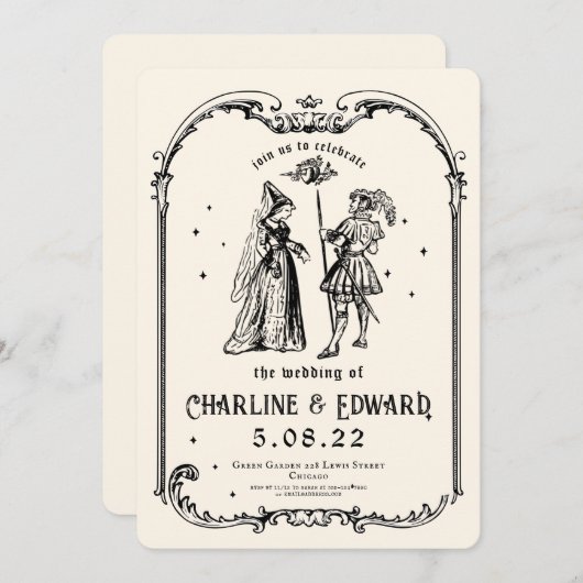 Invitation Imaginaire Engraving Art Mariage médiéval (Devant / Derrière)