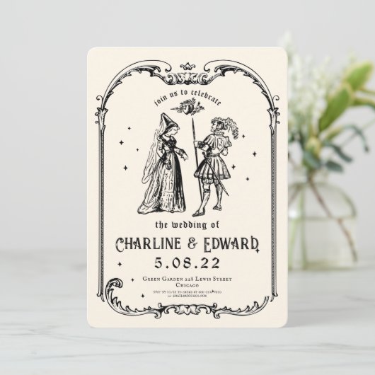 Invitation Imaginaire Engraving Art Mariage médiéval (Debout devant)