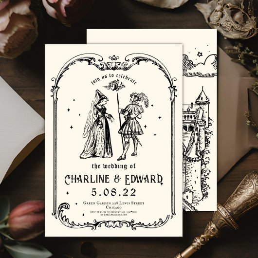 Invitation Imaginaire Engraving Art Mariage médiéval