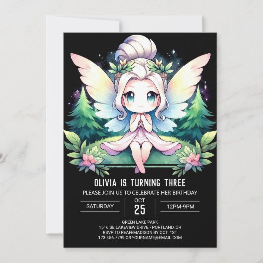 Invitation Imaginaire Fée adorable Anniversaire (Devant)