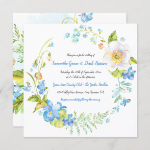 Invitation Imaginaire floral bleu et blanc Mariage de couronn