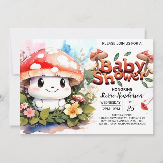 Invitation Imaginaire forestier Baby shower de champignons po (Devant)