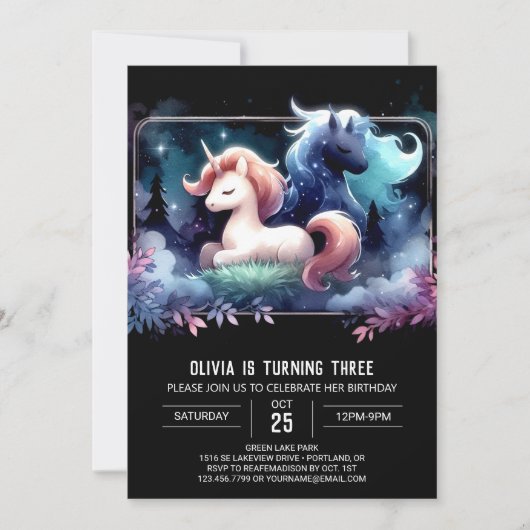 Invitation Imaginaire forestier Cheval Anniversaire (Devant)