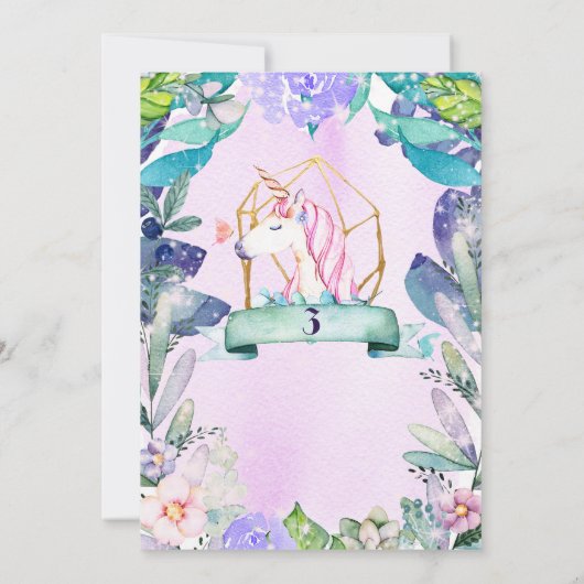 Invitation Imaginaire forestier enchanté Magique Unicorn Part (Dos)