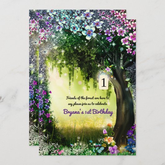 Invitation Imaginaire Forêt Enchantée Fleurs de Forêt Lumineu (Devant / Derrière)
