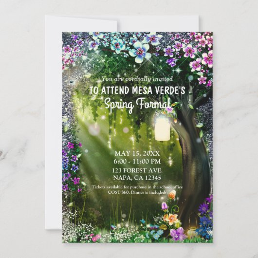 Invitation Imaginaire Forêt Enchantée Fleurs de Forêt Prom (Devant)