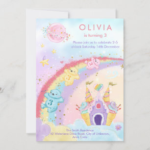 Invitation Imaginaire magique Arc-en-ciel ours Anniversaire d