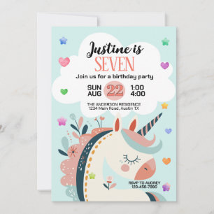 Invitation Imaginaire magique Unicorn fête d'anniversaire