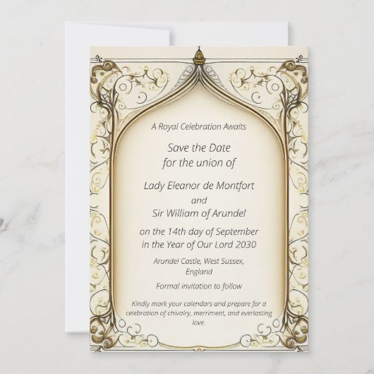 Invitation Imaginaire Médiéval Arché Enregistrer La Date (Devant)