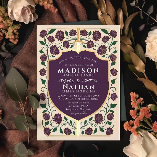 Invitation Imaginaire médiéval de l'épée et du bouclier Maria