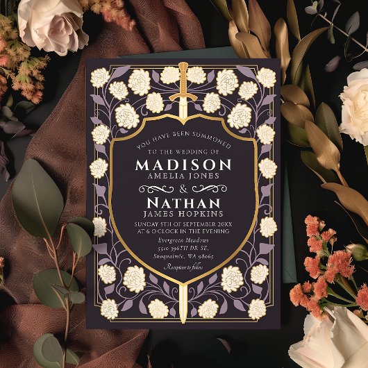 Invitation Imaginaire médiéval de l'épée et du bouclier Maria