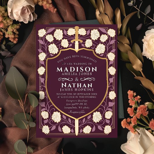 Invitation Imaginaire médiéval de l'épée et du bouclier Maria