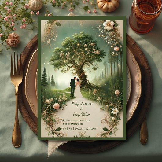 Invitation Imaginaire médiéval mystique gravure Mariage de fo
