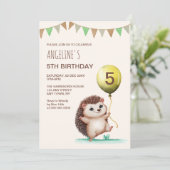 Invitation Imaginaire mignon Happy Hedgehog Balloon Anniversa (Debout devant)