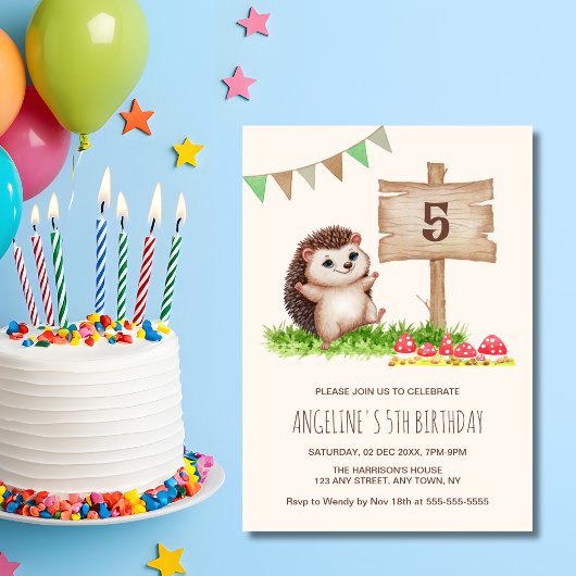 Invitation Imaginaire mignon Happy Hedgehog Forest Anniversai