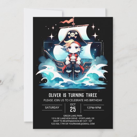 Invitation Imaginaire Moderne Pirate Anniversaire (Devant)
