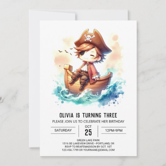 Invitation Imaginaire Navire Pirate Anniversaire (Devant)
