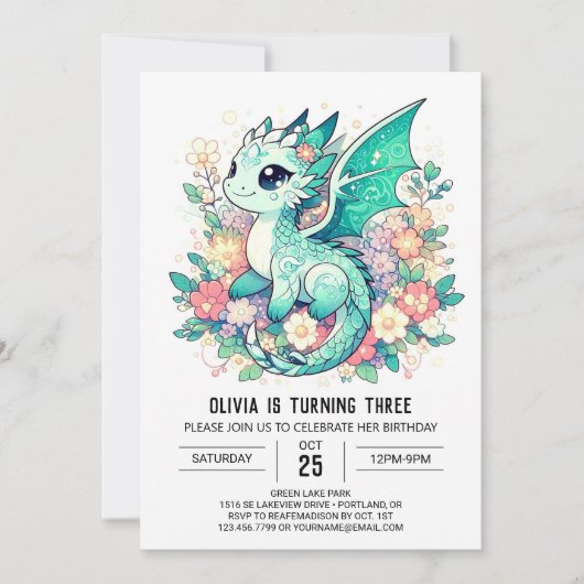 Invitation Imaginaire Pastel Dragon Anniversaire (Devant)