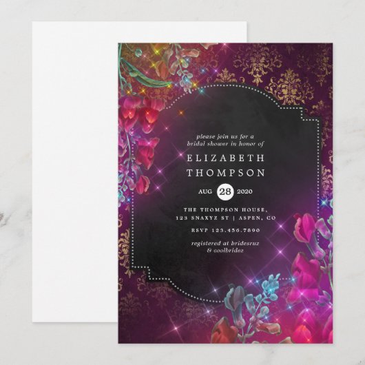 Invitation Imaginaire pétillant Fête des mariées florale Vint (Devant / Derrière)