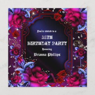 Invitation Imaginaire rouge violet Floral Roses Bling Invitat