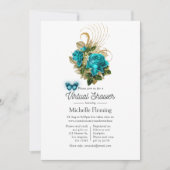 Invitation Imaginaire Turquoise et Gold Douche virtuelle (Devant)