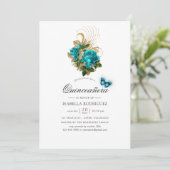 Invitation Imaginaire Turquoise et Gold Quinceañera (Debout devant)
