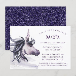Invitation Imaginaire Unicorn Anniversaire magique violet