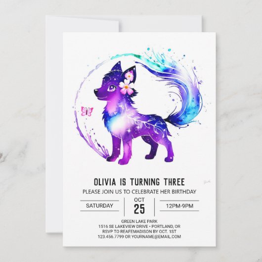 Invitation Imaginaire Violet Wolf Digital Girl Anniversaire (Devant)