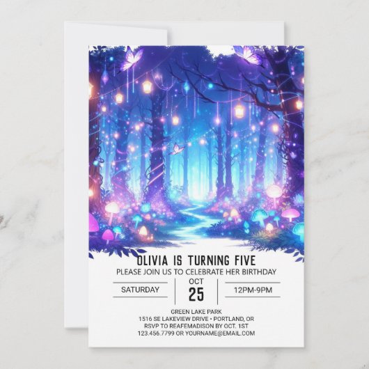 Invitation Imaginaire Whimsy Woodland Digital Birthday (Devant)