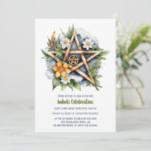 Invitation Imboly Floral Snowy Pentacle Wiccan Holiday (Debout devant)