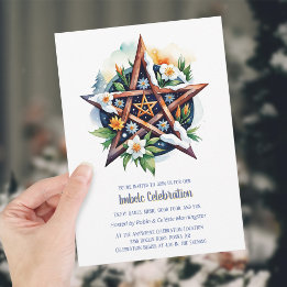 Invitation Imboly Floral Snowy Pentacle Wiccan Holiday