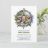 Invitation Imboly Floral Snowy Pentacle Wiccan Holiday (Debout devant)