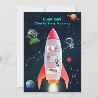 Invitation Immense Cinq avec photos | Rocket Space 5e anniver