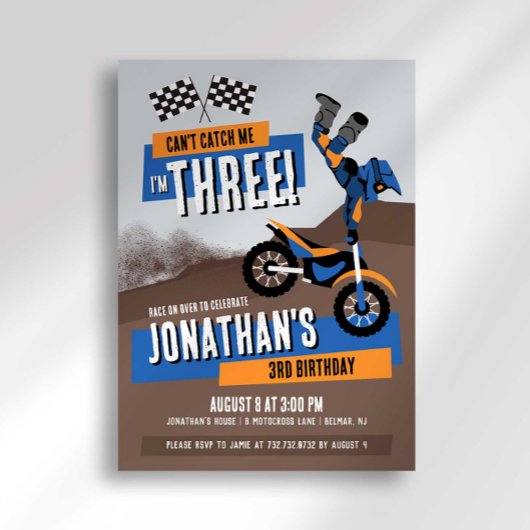 Invitation Impossible de m'attraper, j'ai trois ans, annivers