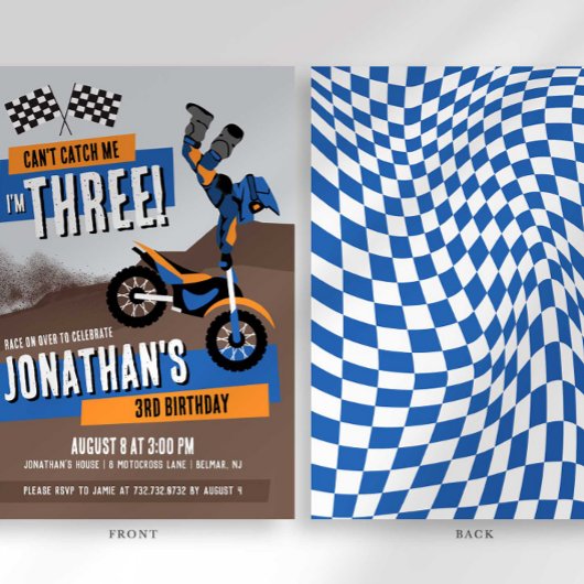 Invitation Impossible de m'attraper, j'ai trois ans, annivers