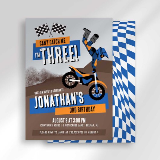 Invitation Impossible de m'attraper, j'ai trois ans, annivers