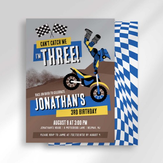 Invitation Impossible de m'attraper, j'ai trois ans, annivers