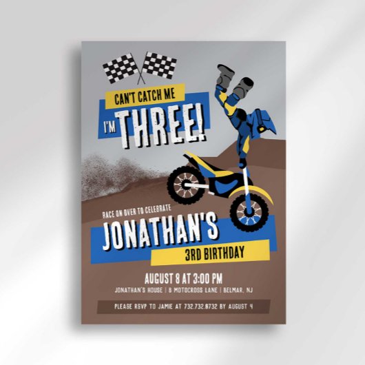 Invitation Impossible de m'attraper, j'ai trois ans, annivers