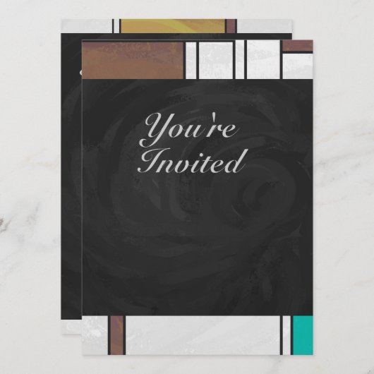 Invitation Impression Brown jaune Turquoise Mondrial (Devant / Derrière)